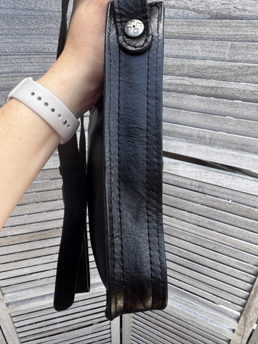 Patricia Nash Black Leather Crossbody Bag Tan Suede Interior Flap Snap - Picture 15 of 15